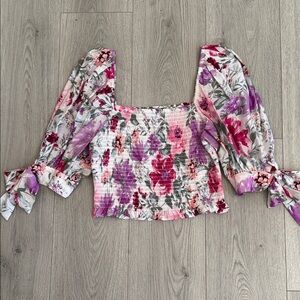 Floral Puff Sleeve Smocked Top